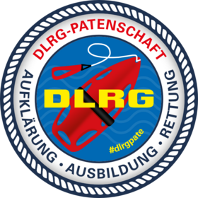 Das Logo für unsere DLRG Paten ist eine Rettungsboje umkreist von den Aufgabengebieten Aufklärung, Ausbildung und Rettung